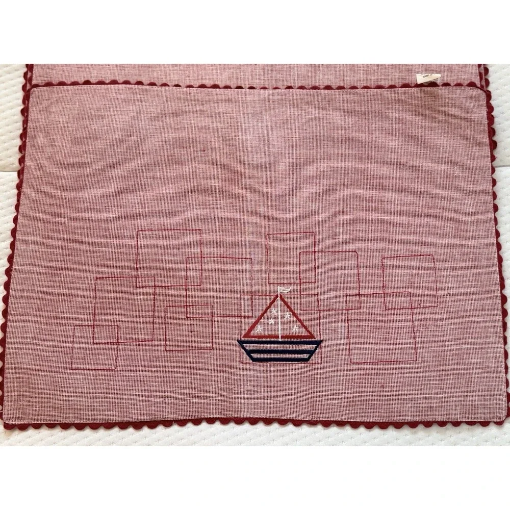 New Red Rich Home Sailboat Placemats 2 Sets Of 4 Ocean Nautical 13.5